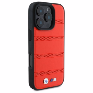 BMW M perforuotos ir siūtos linijos magnetinis dėklas telefonui iPhone 16 Pro Max - raudonas