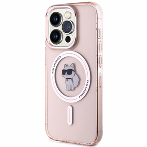 Karl Lagerfeld IML Choupette Magnetinis dėklas telefonui iPhone 15 Pro - rožinis