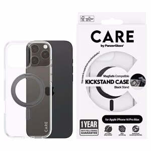 CARE by PanzerGlass Funkcinis dėklas telefonui su stovu iPhone 16 Pro Max 6.9" juodas/juodas Magnetinis 1324