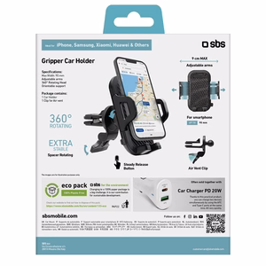 SBS TEHWSUPCLIPSTG išmaniojo telefono laikiklis, skirtas oro angai, su sustiprintais žnyplėmis - juodas