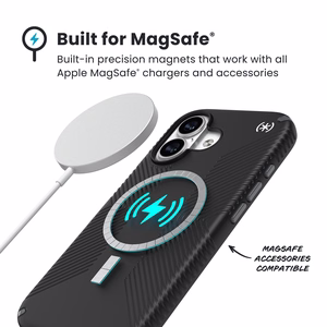 Speck Presidio2 Grip MagSafe dėklas, skirtas iPhone 17 (juodas / Slate Gray / baltas)