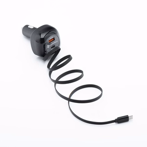 FORCELL F-ENERGY Alu automobilinis įkroviklis su įtraukiamu kabeliu Type C ir Type C + USB A jungtimis PD QC4.0 SFC2.0 3A 75W juodas