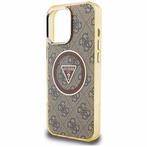 Чехол GUESS для iPhone 16 Pro совместимый с MagSafe GUHMP16LHG4PRTGW (IML Metal Glitter 4G Circle Triangle) коричневый
