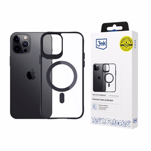 3mk satino šarvo magnetinis dėklas telefonui su MagSafe iPhone 12 Pro Max - skaidrus su juodu rėmeliu