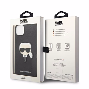 Karl Lagerfeld Saffiano Karl's Head Patch dėklas telefonui iPhone 14 Plus - juodas