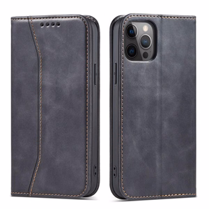 Magnetinis Fancy dėklas telefonui iPhone 12 Pro Max su kišene, kortelių laikiklis, juodas