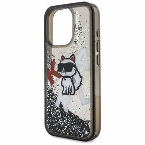 Karl Lagerfeld Liquid Glitter Choupette Logo deklas iPhone 16 Pro - juodas