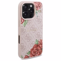Guess GUHMP16LP4ROPEMCP iPhone 16 Pro 6.3" rožinė/rožinė kietas dėklas 4G Gėlių Raštas Magnetinis