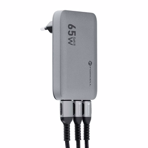 FORCELL F-ENERGY GaN III VT-47 itin plonas kelioninis įkroviklis 2 x Type C + USB A PD QC4.0 4A 65W pilkas