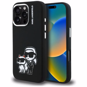 Karl Lagerfeld Silikoninis Karl&Choupette Sketch MagSafe Dėklas for iPhone 16 Pro - juodas