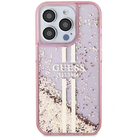 Guess Liquid Glitter Gold Stripes dėklas telefonui iPhone 15 Pro - rožinis