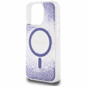 Guess HC dervos dugno blizgus magnetinis dėklas iPhone 16 Pro Max - violetinis
