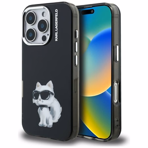 Karl Lagerfeld IML Aquarelle Choupette & Logo Case for iPhone 16 Pro Max - Black
