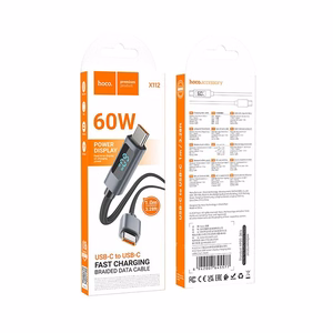 Kabelis USB C į USB C Hoco 3A 60W su skaitmenine indikacija 1 m X112 juodas