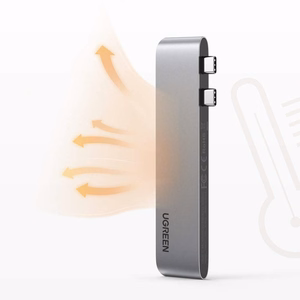 Ugreen HUB 60559 2x USB-C / USB-C PD (Thunderbolt 3, 100W, 4K 60 Hz, 10 Gbps) / HDMI 4K 30 Hz / 3x USB 3.0 MacBook Pro / Air - pilkas