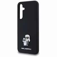 Karl Lagerfeld Silikoninis Karl&Choupette Metal Pin dėklas Samsung Galaxy A35 - juodas