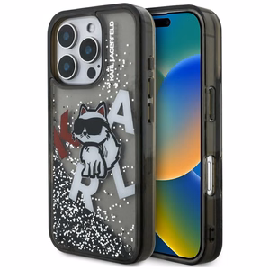 Karl Lagerfeld Liquid Glitter Choupette Logo deklas iPhone 16 Pro - juodas