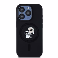 Karl Lagerfeld silikoninis Karl&Choupette magnetinis dėklas telefonui iPhone 15 Pro - juodas