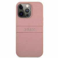 Guess GUHCP13XPSASBPI iPhone 13 Pro Max 6.7 rožinis kietasis dėklas Saffiano Stripe