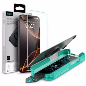 ESR Armorite grūdintas stiklas iPhone 16 Pro Max su aplikatoriumi - su juodu rėmeliu