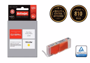 Activejet ACC-551YN – geltono rašalo kasetė, pakeičia Canon CLI-551Y, 15 ml, Supreme