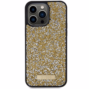 Guess Krištolo Metalinis Logotipas dėklas telefonui iPhone 15 Pro - geltonas