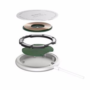 Crong MagSpot aliumininis 15 W magnetinis belaidis įkroviklis, suderinamas su MagSafe, sidabro ir baltos spalvų