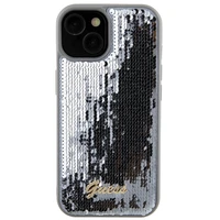Guess Sequin Script Metal dėklas telefonui iPhone 15 - sidabrinė
