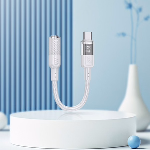 adapteris AUX USB C do Jack 3,5 mm Hoco 0,15 m LS37 transparentny pilkas