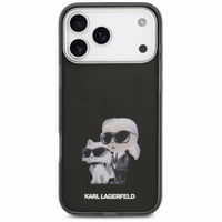 Karl Lagerfeld IML akvarelės Karl & Choupette ir logotipo magnetinis dėklas telefonui iPhone 17 Pro - juodas