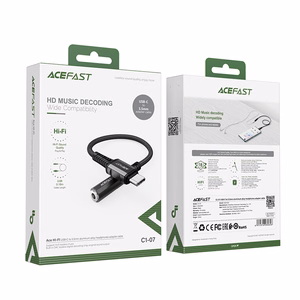 Acefast audio laidas USB Type C - 3.5mm mini jack (female) 18cm, DAC, AUX juodas (C1-07 juodas)