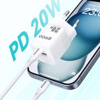 BWOO CDA156 PD sieninis įkroviklis 1x USB-C 1v USB 20W baltas
