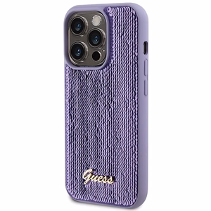 Guess Sequin Script Metal dėklas telefonui iPhone 15 Pro - violetinė