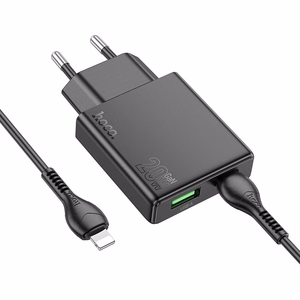 Įkroviklis telefonui Hoco Slim USB A + USB C QC3.0 PD 3A 20W + kabelis USB C į Lightning N38 juodas