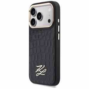 Karl Lagerfeld Croco KL Script Logo MagSafe Dėklas for iPhone 17 Pro - juodas