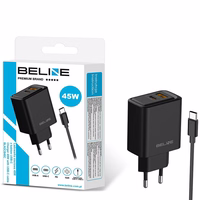 Tinklo įkroviklis Beline 45W USB-A/USB-C + USB-C/USB-C laidas BLN2CB45C juodas