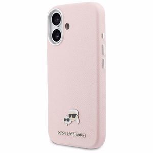 Karl Lagerfeld Karl & Choupette Head Pins Saffiano MagSafe Dėklas for iPhone 17 - rožinis