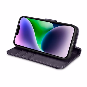 iCarer Piniginės dėklas 2in1 viršelis iPhone 14 Plus Anti-RFID odinis atverčiamas dėklas tamsiai violetinis (WMI14220727-DP)