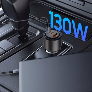 CC04 3 prievadų PD130W automobilinis įkroviklis - juodas