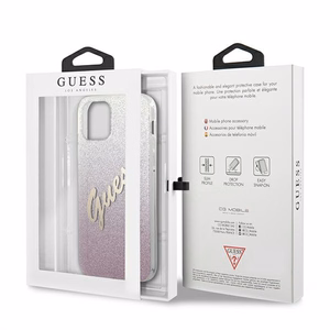 Guess GUHCP12MPCUGLSPI iPhone 12/12 Pro 6.1" rožinis kietasis dėklas Glitter Gradient Script