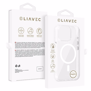 Liavec Blizgus Magnetinis Skaidrus dėklas telefonui Iphone 15 Pro balta