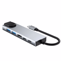 "Tech-Protect" HB02 HUB adapteris 6in1 USB-C + USB2.0 + USB3.0 + HDMI 4K 30Hz + RJ45 + PD100W - pilkas