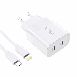 Tech-Protect C20W 2x USB-C PD 20W įkroviklis su USB-C / USB-C laidu - baltas