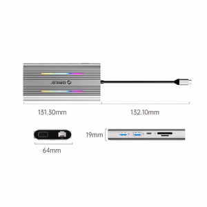 Orico XCR 12in1 RGB USB-C Docking Station 3x USB-A USB-C PD 100W HDMI 4K VGA RJ45 Gigabit SD and microSD Card Reader - Silver
