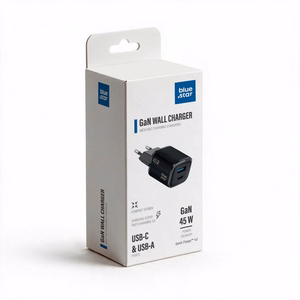 Blue Star Nano GaN VT-334 telefono įkroviklis, USB-C + USB-A, QC4.0, PD, 3 A, 45 W, juodas