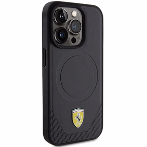 Ferrari anglies pluošto metalo logotipas MagSafe dėklas iPhone 15 Pro – juodas