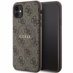 Guess GUHMN61G4GFRW iPhone 11 6.1" / Xr rudas/rudas kietas dėklas 4G kolekcija odinis metalinis logotipas Magnetinis