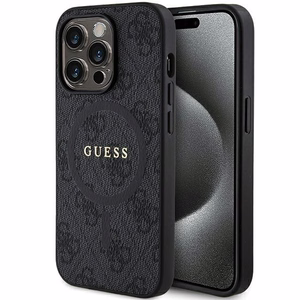 Dėklas Guess PU Leather 4G Colored Ring MagSafe Apple iPhone 15 Pro Max juodas