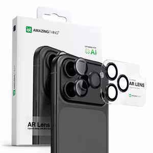 AmazingThing Objektyvo Stiklas iPhone 17 Pro / Pro Max su Pilku Aliuminio Rėmu