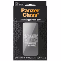 PanzerGlass Ceramic Protection keraminis stiklas su pozicionieriumi iPhone 15 Pro telefonui
